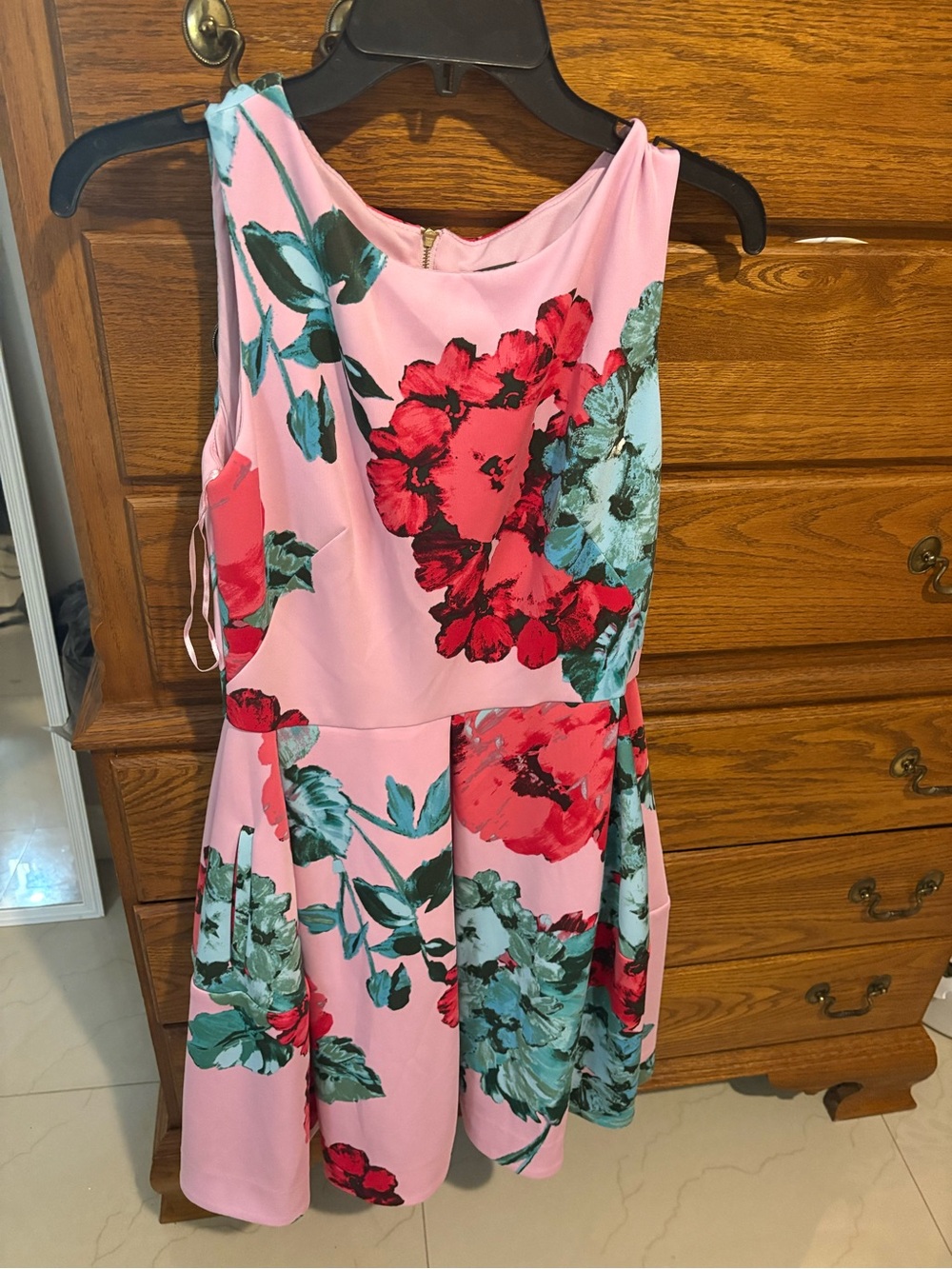Taylor Pink Mini Dress with Red and Teal Floral Print
